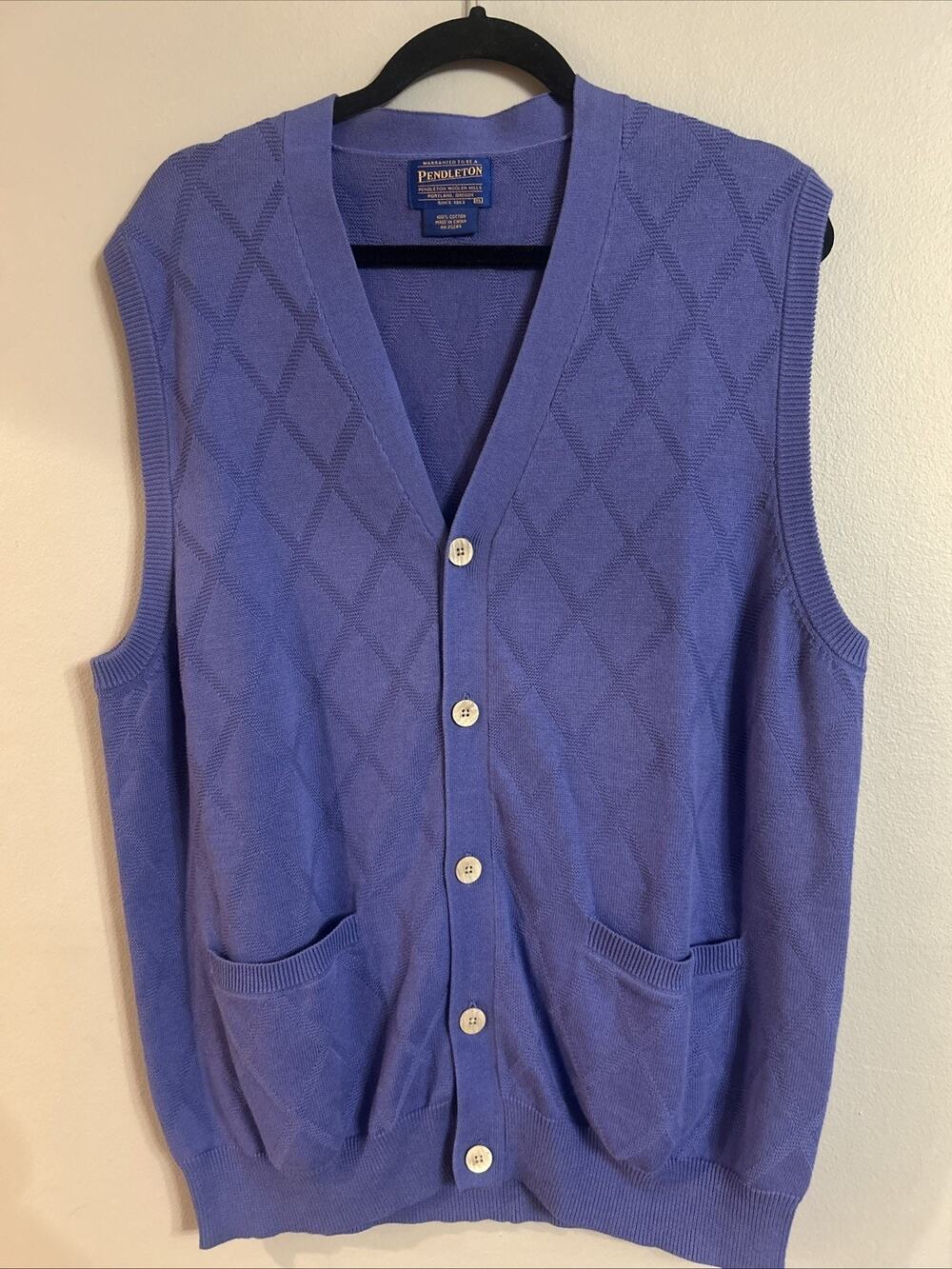 Pendleton Cardigan Vest Mens Purple Cotton Diamond Knit Button Front Preppy XL